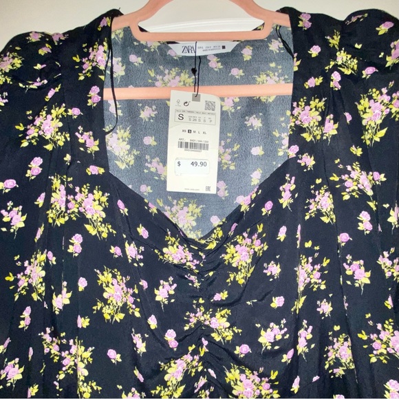 Zara printed mini dress. Multicolored. Small. Black floral. Skater dress. NWT - Picture 7 of 9